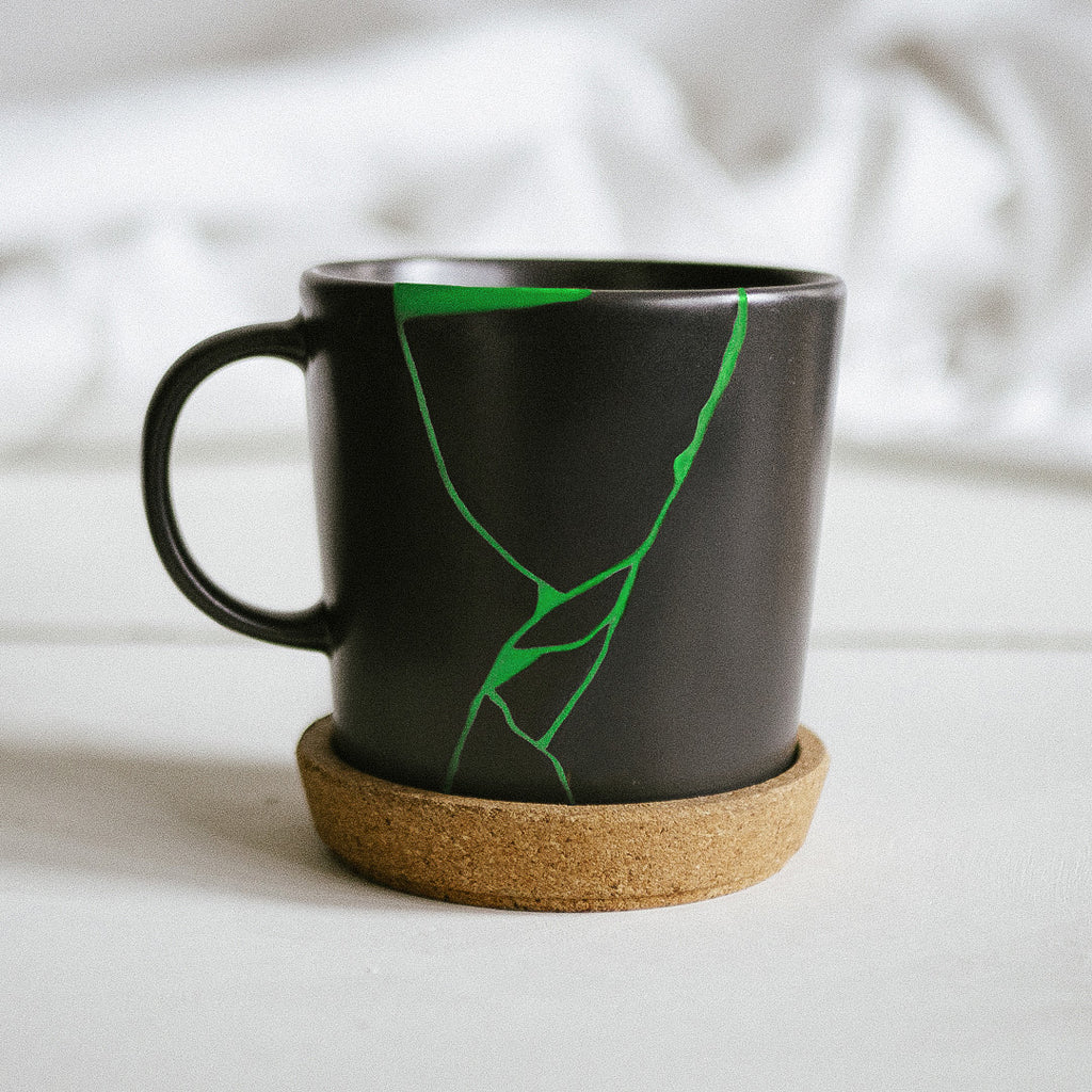 neon green Kintsugi mug